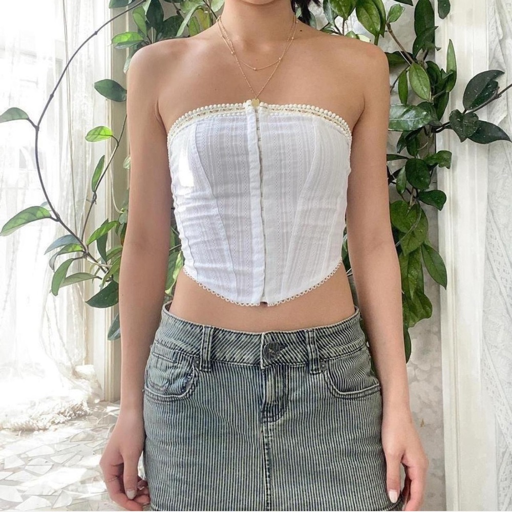 White Floral Eyelet Bandeau Corset Top